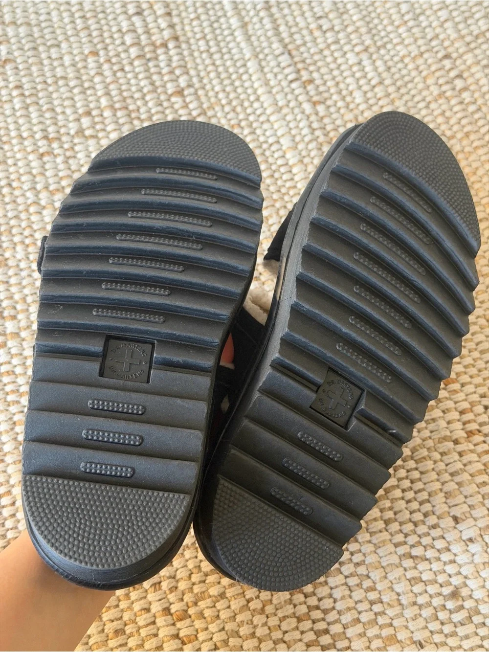 Dr. Martens Myles Suede Fur Lined Slide Sandals in Black
